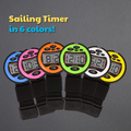 Set of six colorful sailing timers on a gray background with text indicating color options.