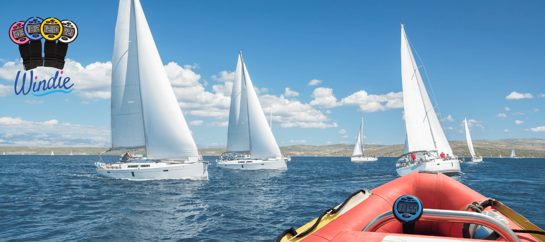 Sailing countdown timer on a boat, used for precise timing during a regatta with the WS 5, 4, 1, 0 start sequence.