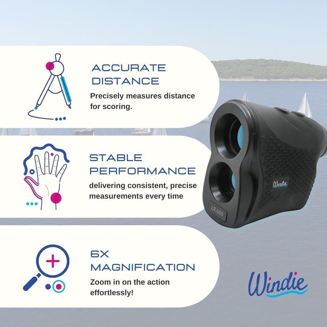 Windie Sailing Precision Trio rangefinder with 6x magnification for accurate distance measurement on the water.