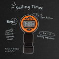 Windie.pro orange sailing timer watch with sync button and 5-4-1-0 sequence display. Features timer and watch functions.
