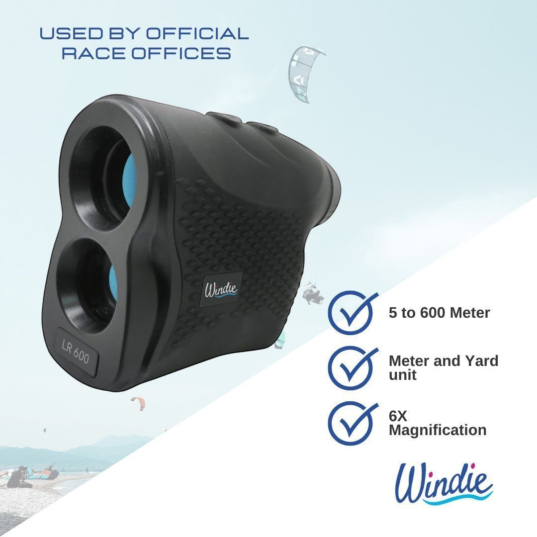 windie.pro black LR600 laser distance meter with 6X magnification and 600m range, ideal for sports and outdoor use.