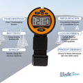 Windie.pro orange sailing stopwatch with elastic strap, large LCD screen, and dual timekeeping modes. Shock & water resistant.